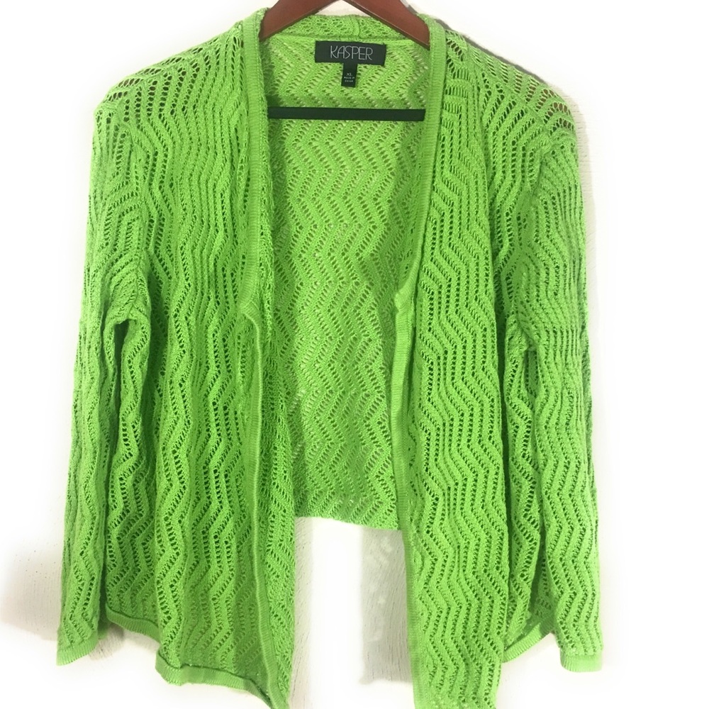 Kasper Cardigan Sz XL Green Drape Front Short